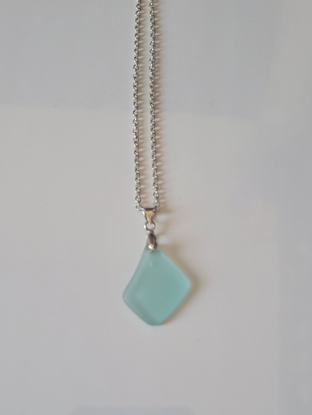 Sea Glass Handmade Pendant Necklace in Light Aqua